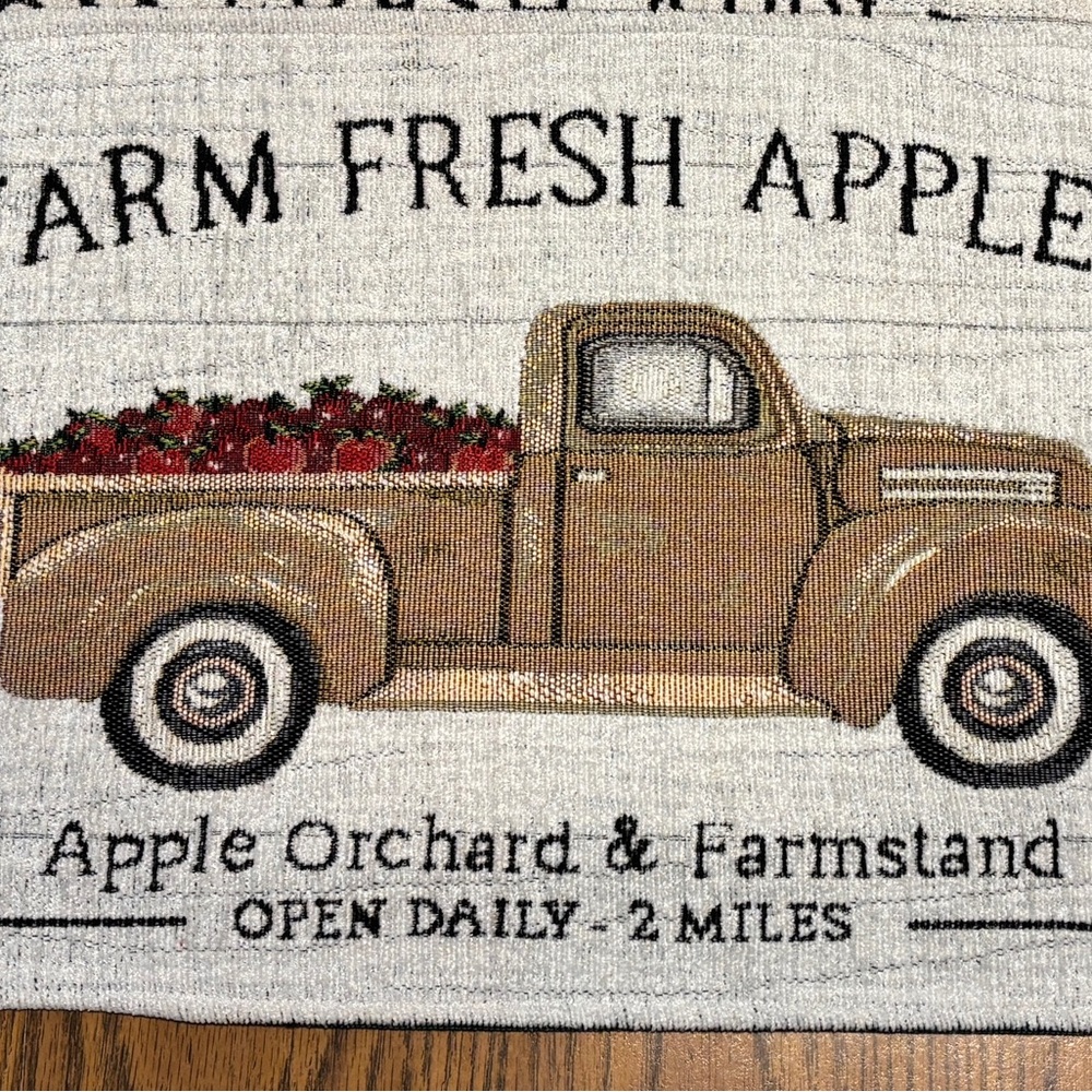 Tapestry Placemats with Farm Truck and Apples